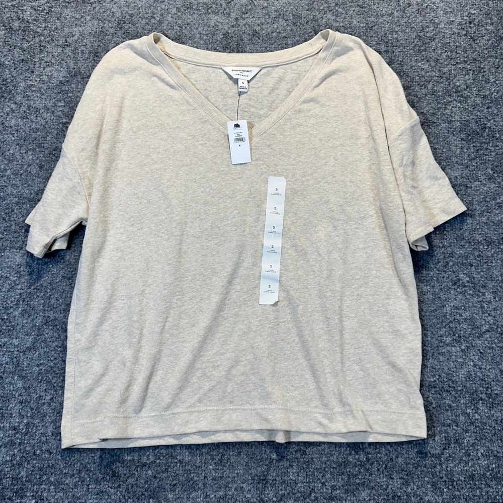 Banana Republic V-Neck Tee Women S Oatmeal Linen Blend Casual Relaxed Top
